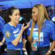 Meghan Markle (l) and Serena Williams participate in the DirecTV Beach Bowl on February 1, 2014 in New York City.